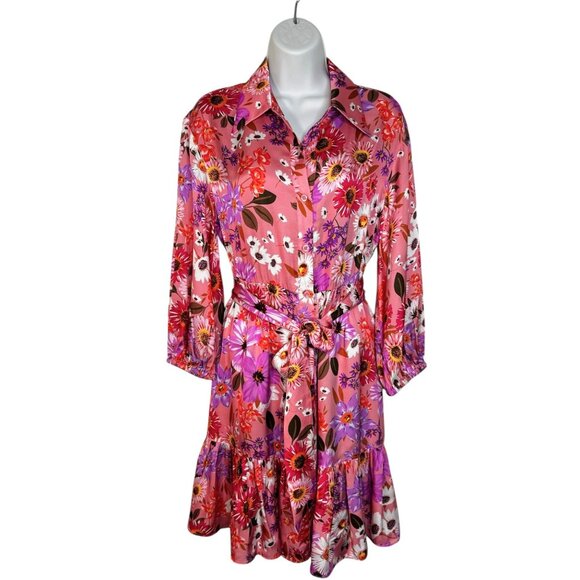 Rachel Parcell Belted Floral Long Sleeve Tiered Shirtdress Botanical Floral 4 - Picture 9 of 16